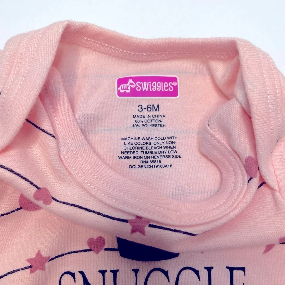 Swiggles Baby Girl Pink Snuggle Princess One Piece with Snaps Size 3 - 6 M NEW!